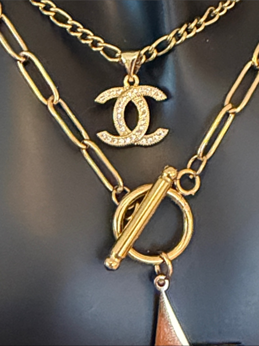 Gold-Tone Layered Star & Interlocking CC Pendant Necklace - - Picture 3 of 14